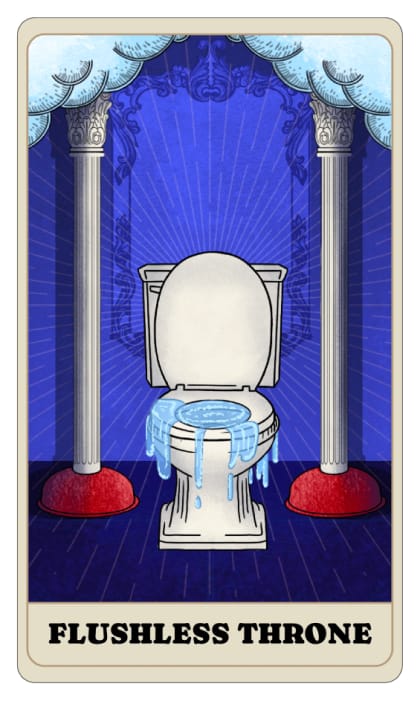 tarot card showing a flooding toilet