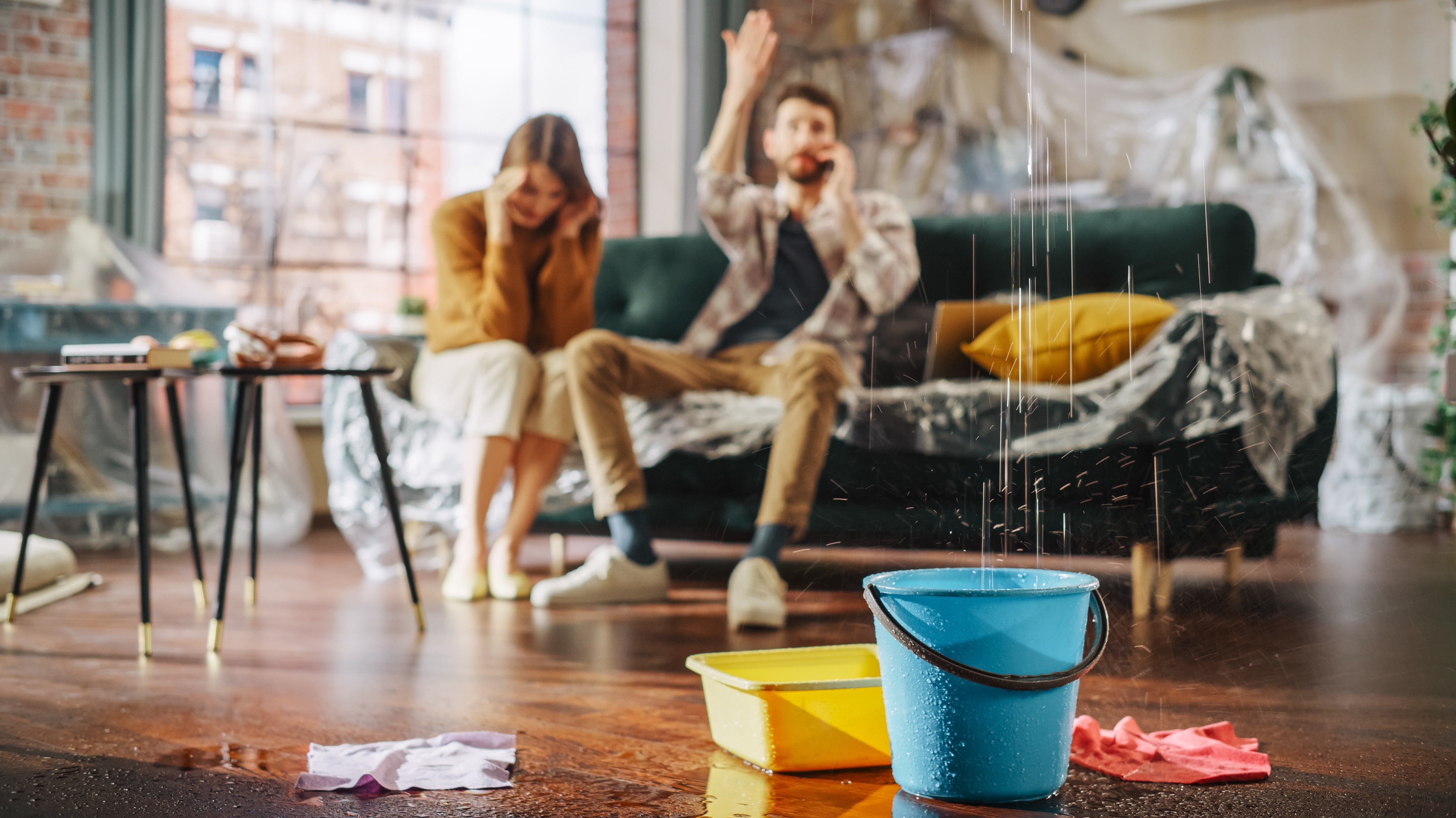 Homeowners react to a roof leaking in their new home 