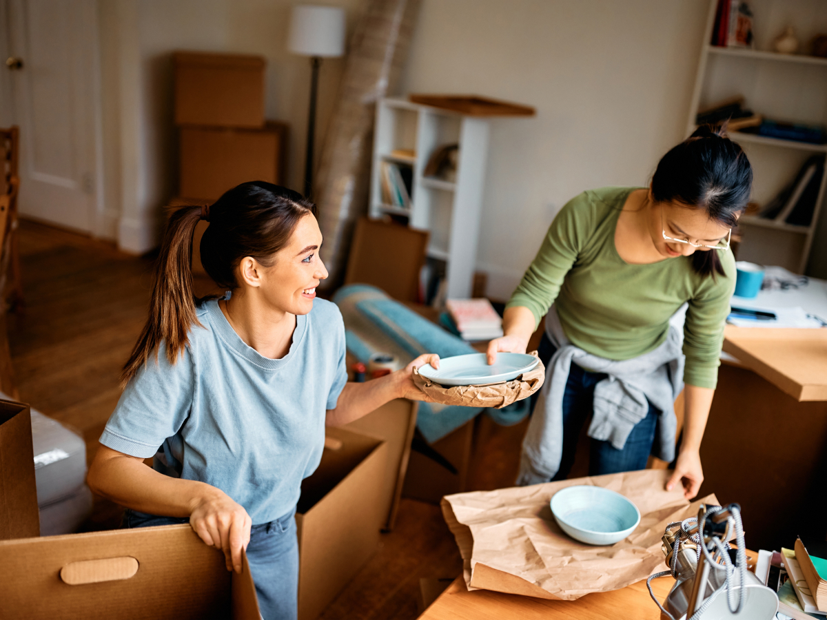 Packing dishes into boxes