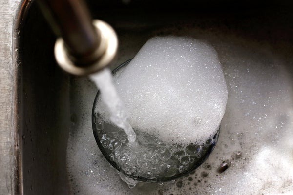 soapy water in sink